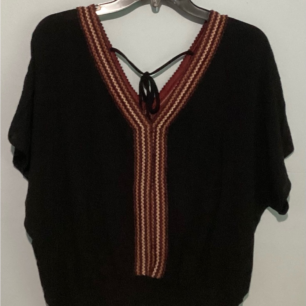 Hem & Thread Large Black Blouse Purple Accents